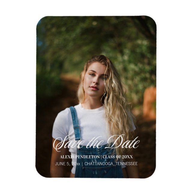 Ímã Data de Conclusão Estilo Elegante Foto Menina (Vertical)