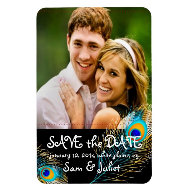 Ímã Data de gravação da foto do pavão PixDezines/cor D (Vertical)