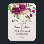 Ímã Data de Salvamento do Casamento Floral de Plum Blu<br><div class="desc">Elegante,  roxo de ameixa botânica e floral cor-de-água cor-de-rosa no casamento de marfim Salve o ímã Data. Entre em contato conosco para obter ajuda sobre a personalização e os produtos correspondentes.</div>