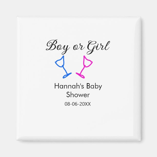 Imã Data do nome do chá de fraldas rosa ou azul (Frente)