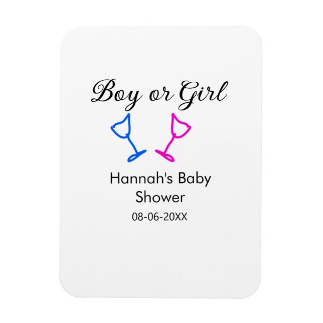 Ímã Data do nome do chá de fraldas rosa ou azul (Vertical)