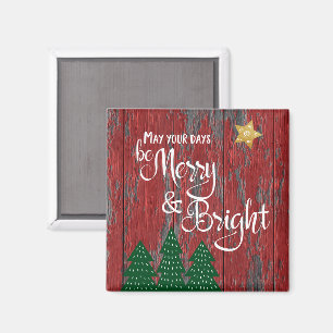 Imã Days Be Merry Bright Rustic Wood Trees Gold Star