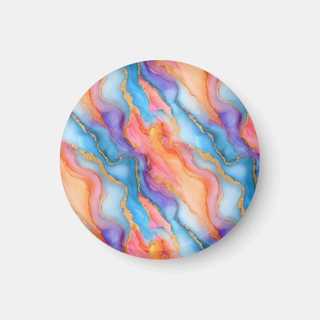 Imã Dazzling Marble in Blues, Pinks, and Oranges (Frente)
