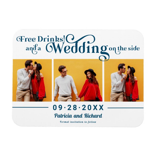 Ímã de 3 Fotos para Save The Date de Casamento com (Horizontal)