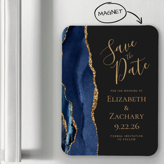 Ímã de Agate Azul Naval Dourado Escuro para Salvar (Criador carregado)