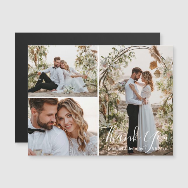 ímã de agradecimento de casamento elegante com 3 f (Frente/Verso)