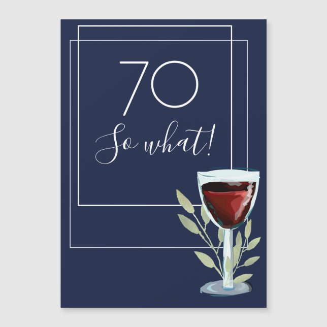Ímã de Aniversário de 70 anos com Vinho em Aquarel (Frente)