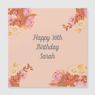 Ímã de aniversário feliz floral personalizado