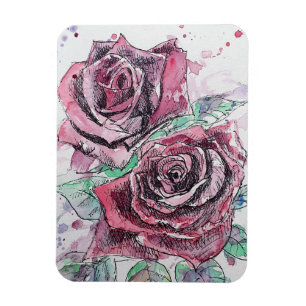 Ímã de Aquarela Rosas Vermelhas Florais