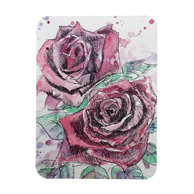 Ímã de Aquarela Rosas Vermelhas Florais (Vertical)