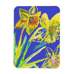 Ímã de arte floral de narciso abstrato amarelo
