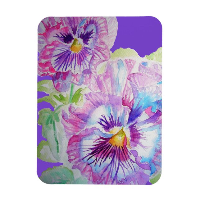 Ímã de Arte Floral de Violeta Triste com Aquarela (Vertical)