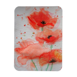 Ímã de Arte Floral Papoula Vermelha Aquarela