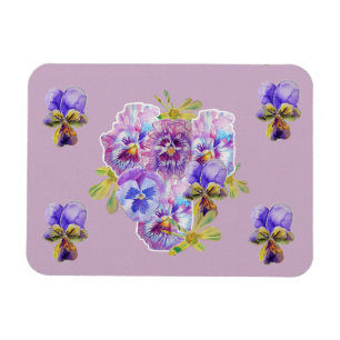 Ímã de arte Shabby Chic Rosa Pansy Floral Lilás