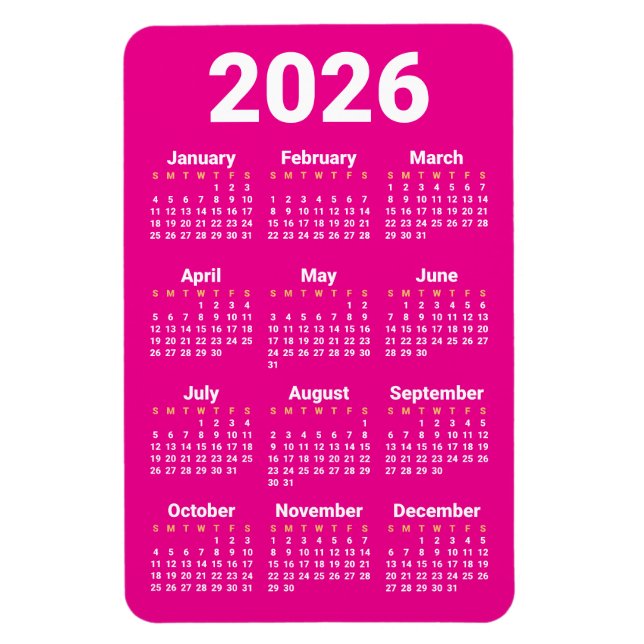 Ímã de Calendário 2026 | Cores personalizadas (Vertical)