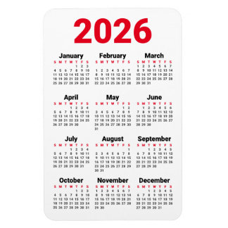 Ímã de Calendário 2026 | Preto Vermelho Cinza Bran