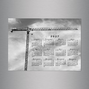 Ímã de Calendário 2027 com Foto de Guindaste de Co