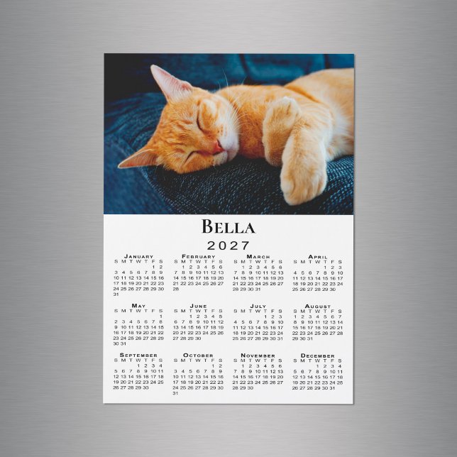 Ímã de Calendário 2027 com Foto e Nome Personaliza (Custom Photo Name 2027 Calendar Magnet in situ)