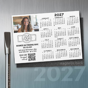 Ímã de Calendário 2027 -- logotipo, Código QR, Fot