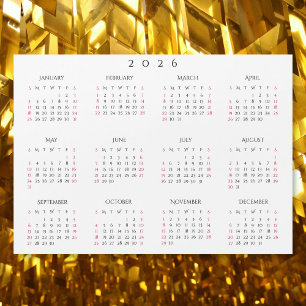 Ímã de Calendário Anual Simples Branco 2026