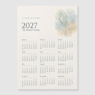Ímã de Calendário da Família Botânica 2027