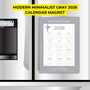 Ímã de Calendário Minimalista Cinza 2026