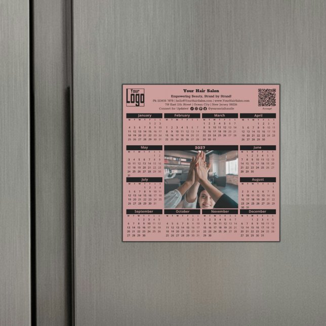 Ímã de Calendário QR-code Foto da Equipe Moderna 2 (Modern Team Photo QR-code 2027 Calendar Magnet | Modern QR-code Appointment Scheduling )