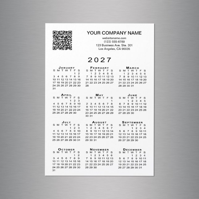 Ímã de Calendário QR Code Personalizado para Negóc (Custom Business QR Code 2027 Calendar Magnet in situ)