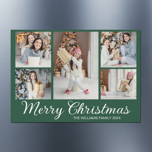 Ímã de cartão de colagem de fotos de Natal verde C (Criador carregado)