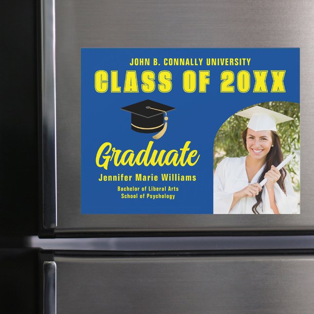 Ímã de Cartão de Formatura Personalizado Blue Yell (Criador carregado)