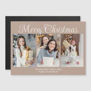 Ímã de cartão de foto de Natal alegre marrom claro