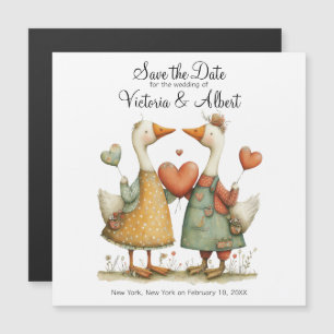 Ímã de Casamento Salve a Data Casal de Gansos Fofo