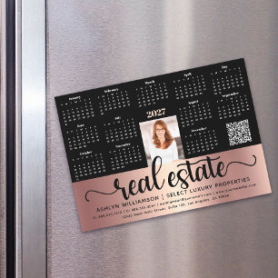 Ímã de Código QR de Calendário de 2027 em Rose Gol