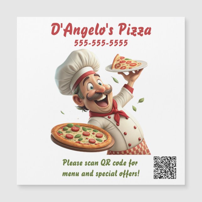 Ímã de Código QR de Restaurante de Pizza Editável (Frente)