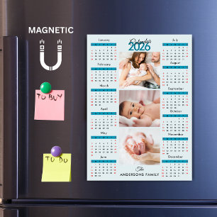 Ímã de Colagem de Fotos do Calendário 2026 Azul Pr