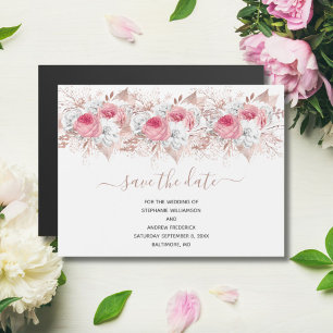 Ímã de Compromisso de Casamento Rosa Branco Dourad