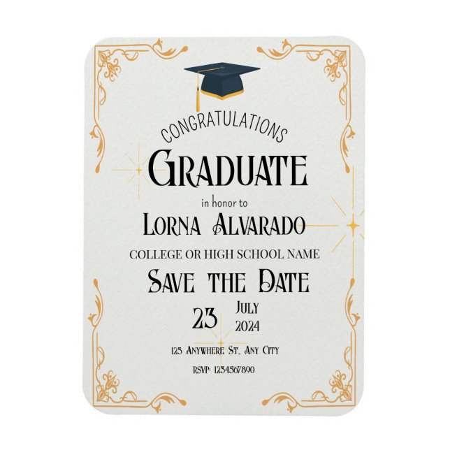 Ímã de Convite de Foto de Formatura Branco (Vertical)