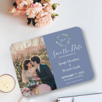 Ímã de data de casamento com monograma de folhas r