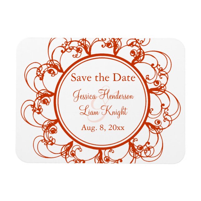 Ímã de data de salvamento floral chique (laranja) (Horizontal)