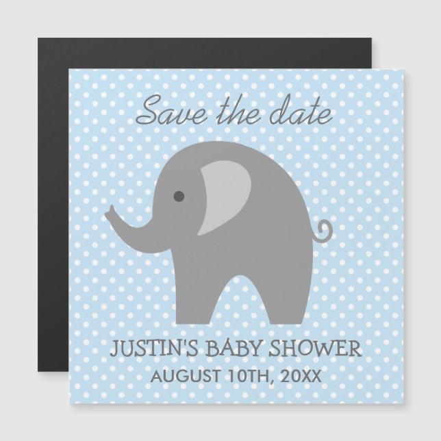 Ímã de elefante chique para festa de bebê Save the (Frente/Verso)