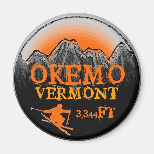 Imã de elevação de esqui laranja de Okemo Vermont (Frente)
