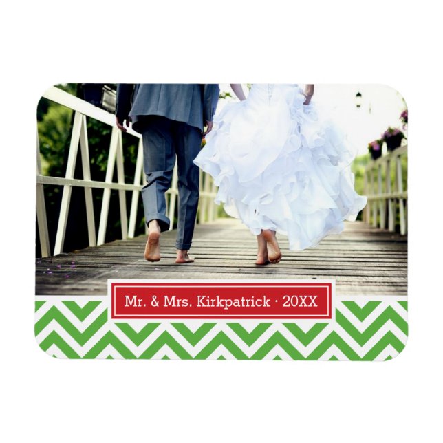 Ímã de Férias Monograma Chevron Foto (Horizontal)