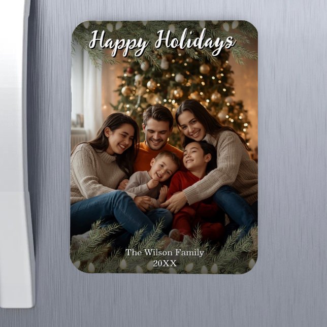 Ímã de Foto com Foto e Texto Personalizados (Custom Magnetic Frame - Holiday Family Photo)