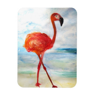 Ímã de Foto de Arte de Aquarela Flamingo Rosa