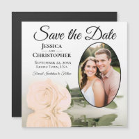 Ímã de Foto de Casamento Rosa Bege Save The Date