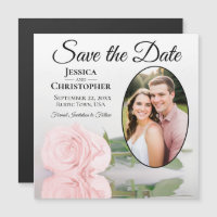 Ímã de Foto de Casamento Rosa Bege Save The Date