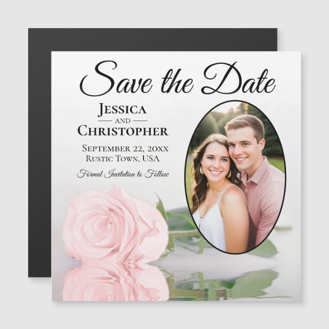 Ímã de Foto de Casamento Rosa Bege Save The Date (Frente/Verso)