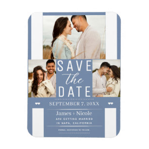 Ímã de Foto de Casamento Save the Date Azul Poeira
