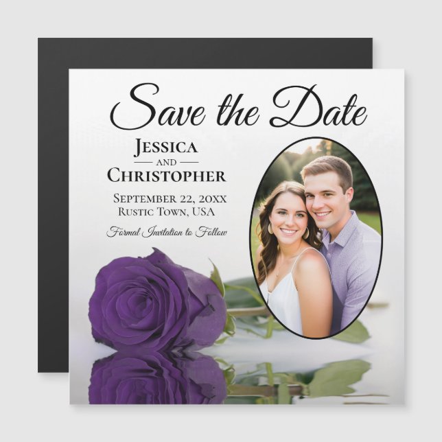 Ímã de Foto de Casamento Save The Date Rosa Roxa (Frente/Verso)