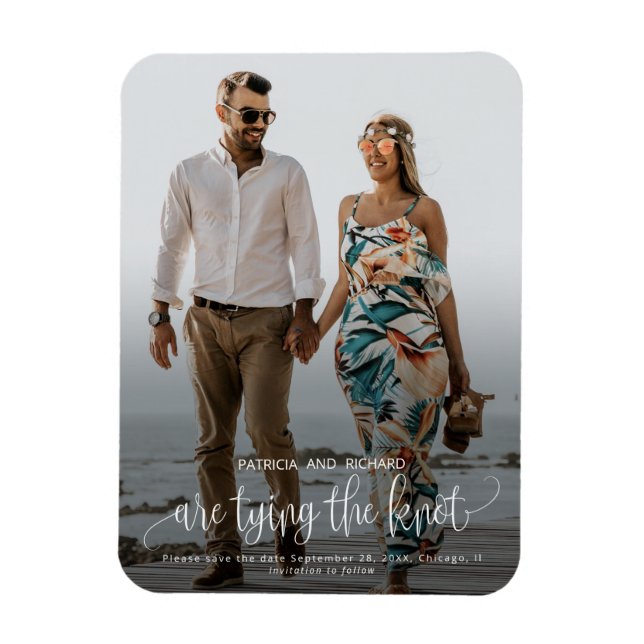 Ímã de Foto de Data de Casamento Nó de Casamento (Vertical)